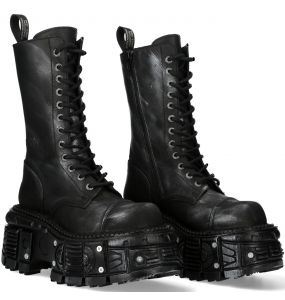 Bottes Plateformes New Rock Tank en Cuir Noir