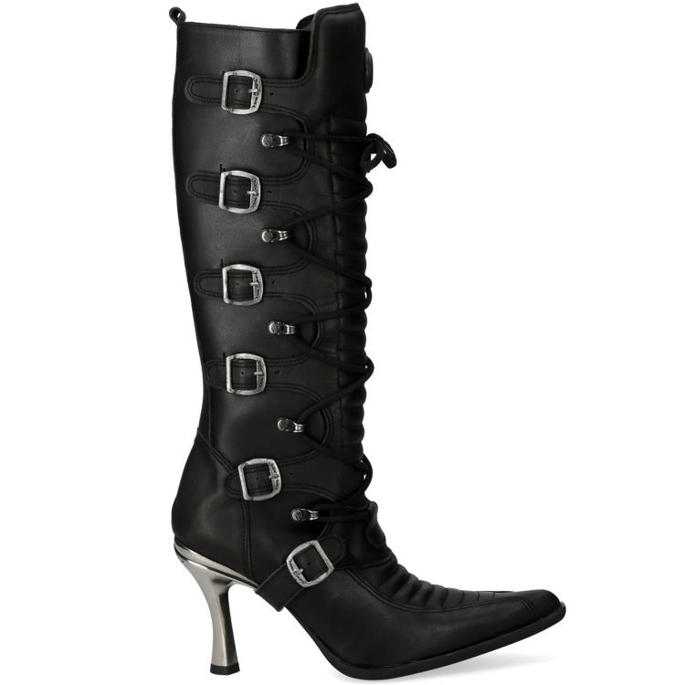 New Rock Malicia High Boots in Black Itali and Nomada Leather