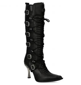 New Rock Malicia High Boots in Black Itali and Nomada Leather