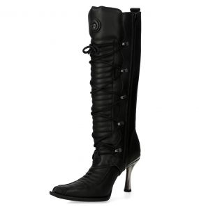 New Rock Malicia High Boots in Black Itali and Nomada Leather