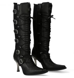 New Rock Malicia High Boots in Black Itali and Nomada Leather