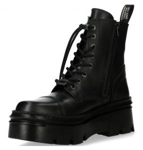 Black Leather New Rock Metallic Ankle Boots