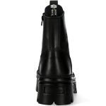 Black Leather New Rock Metallic Ankle Boots