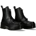 Black Leather New Rock Metallic Ankle Boots