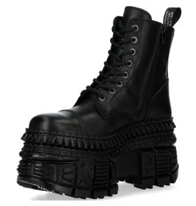 Black Leather New Rock Tank Platform Ankle Boots