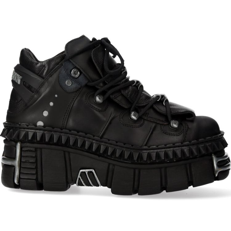 Chaussures Plateformes New Rock Wall Picos en Cuir Noir