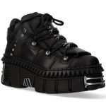 Chaussures Plateformes New Rock Wall Picos en Cuir Noir