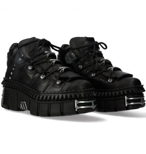 Chaussures Plateformes New Rock Wall Picos en Cuir Noir