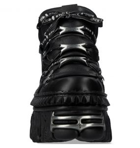 Chaussures Plateformes New Rock Fire en Cuir Noir