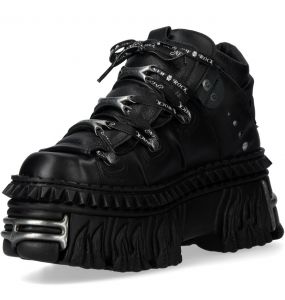 Chaussures Plateformes New Rock Fire en Cuir Noir
