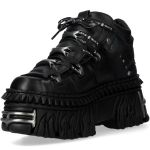 Chaussures Plateformes New Rock Fire en Cuir Noir