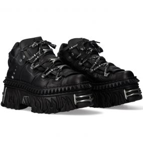Chaussures Plateformes New Rock Fire en Cuir Noir