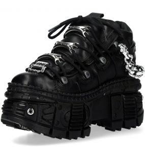 Chaussures Plateformes New Rock Tank en Cuir Noir avec Chaînes
