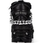 Chaussures Plateformes New Rock Tank en Cuir Noir avec Chaînes