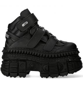 Black Vegan Leather New Rock Wall Platform Shoes