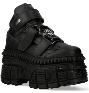Black Vegan Leather New Rock Wall Platform Shoes