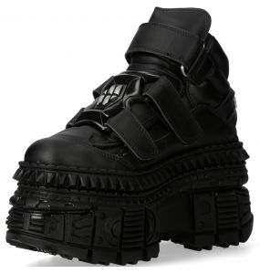 Black Vegan Leather New Rock Wall Platform Shoes