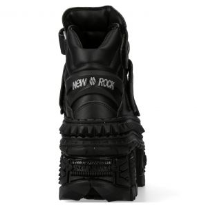 Black Vegan Leather New Rock Wall Platform Shoes