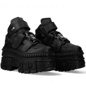 Black Vegan Leather New Rock Wall Platform Shoes