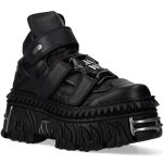 Black Vegan Leather New Rock Metallic Fire Platform Shoes