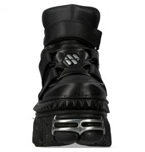 Black Vegan Leather New Rock Metallic Fire Platform Shoes