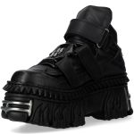 Black Vegan Leather New Rock Metallic Fire Platform Shoes