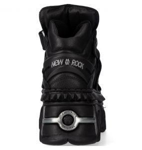Black Vegan Leather New Rock Metallic Fire Platform Shoes