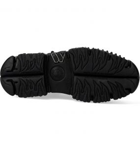 Black Vegan Leather New Rock Metallic Fire Platform Shoes
