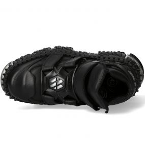 Black Vegan Leather New Rock Metallic Fire Platform Shoes