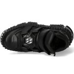 Black Vegan Leather New Rock Metallic Fire Platform Shoes