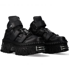Black Vegan Leather New Rock Metallic Fire Platform Shoes
