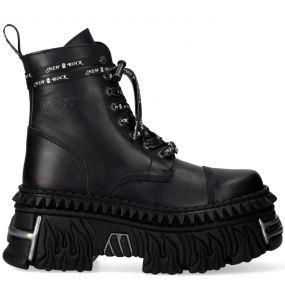Bottines New Rock Fire en Cuir Noir
