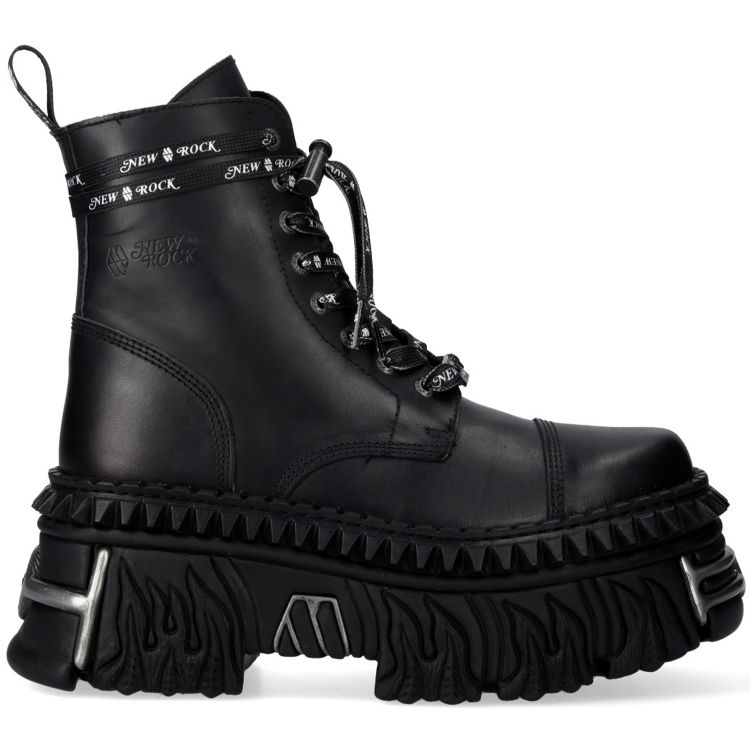 Black Leather New Rock Fire Ankle Boots