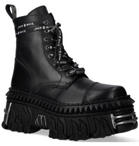 Bottines New Rock Fire en Cuir Noir