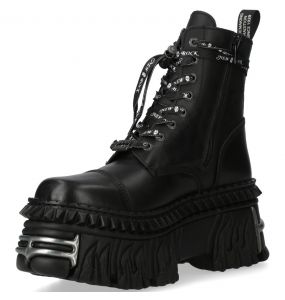 Bottines New Rock Fire en Cuir Noir