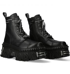 Bottines New Rock Fire en Cuir Noir