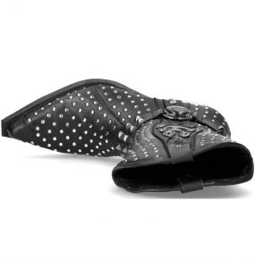 Black Leather Studded New Rock West Boots
