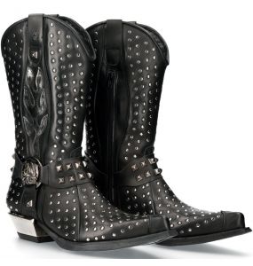 Bottes New Rock West en Cuir Noir à Clous