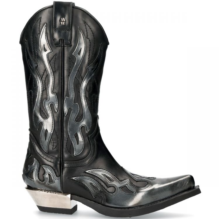 Bottes New Rock West en Cuir Pulik Acier et Itali Noir