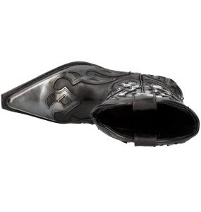 Bottes New Rock West en Cuir Pulik Acier et Itali Noir