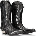 Bottes New Rock West en Cuir Pulik Acier et Itali Noir
