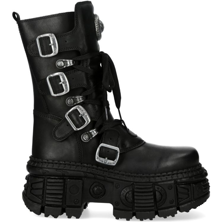 Black Itali Leather New Rock Tank Platform Boots