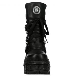 Black Itali Leather New Rock Tank Platform Boots