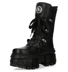 Black Itali Leather New Rock Tank Platform Boots