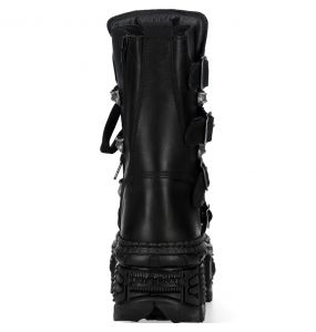 Black Itali Leather New Rock Tank Platform Boots