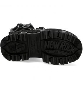 Bottes Plateformes New Rock Tank en Cuir Itali Noir