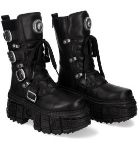 Bottes Plateformes New Rock Tank en Cuir Itali Noir