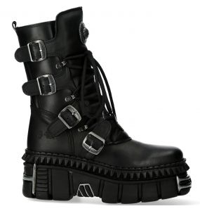 Bottes New Rock Metallic en Cuir Itali et Nomada Noirs