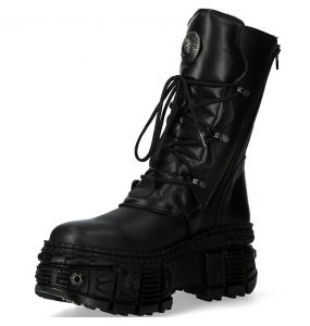 Bottes Plateformes New Rock Tank en Cuir Itali et Nomada Noirs