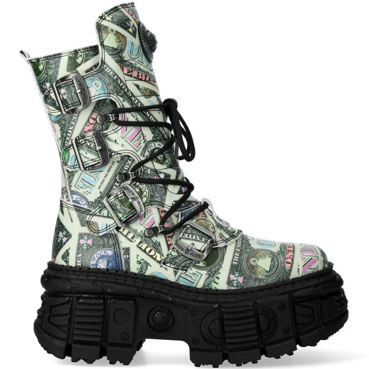 Bottes Plateformes New Rock Tank Imprimées 'One Dollar'